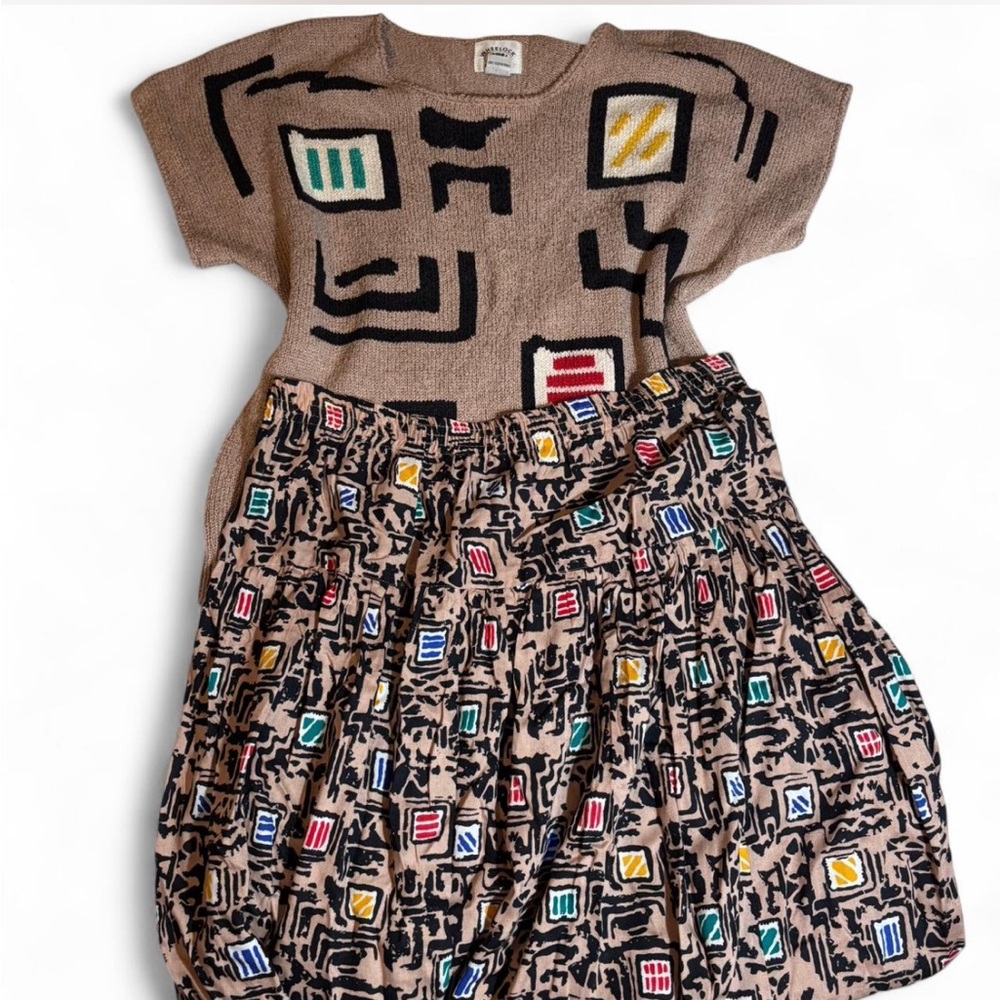 Brown and Black Geometric Patterned Two Piece Set